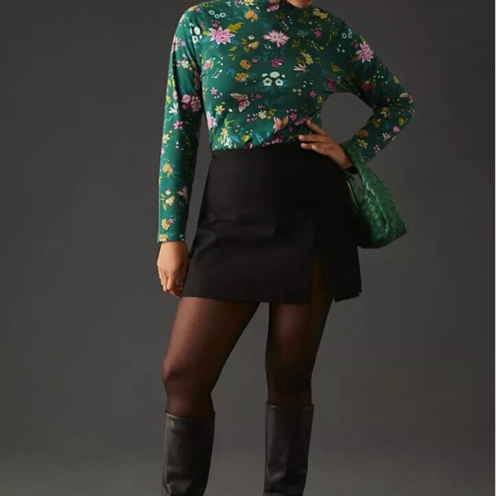 nwt ANTHROPOLOGIE MAEVE sz XS floral printed turtleneck in green